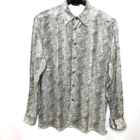 70's Style Gigolo Blk Wh Snakeprint Embossed Velveteen Shirt - Picture 1 of 10